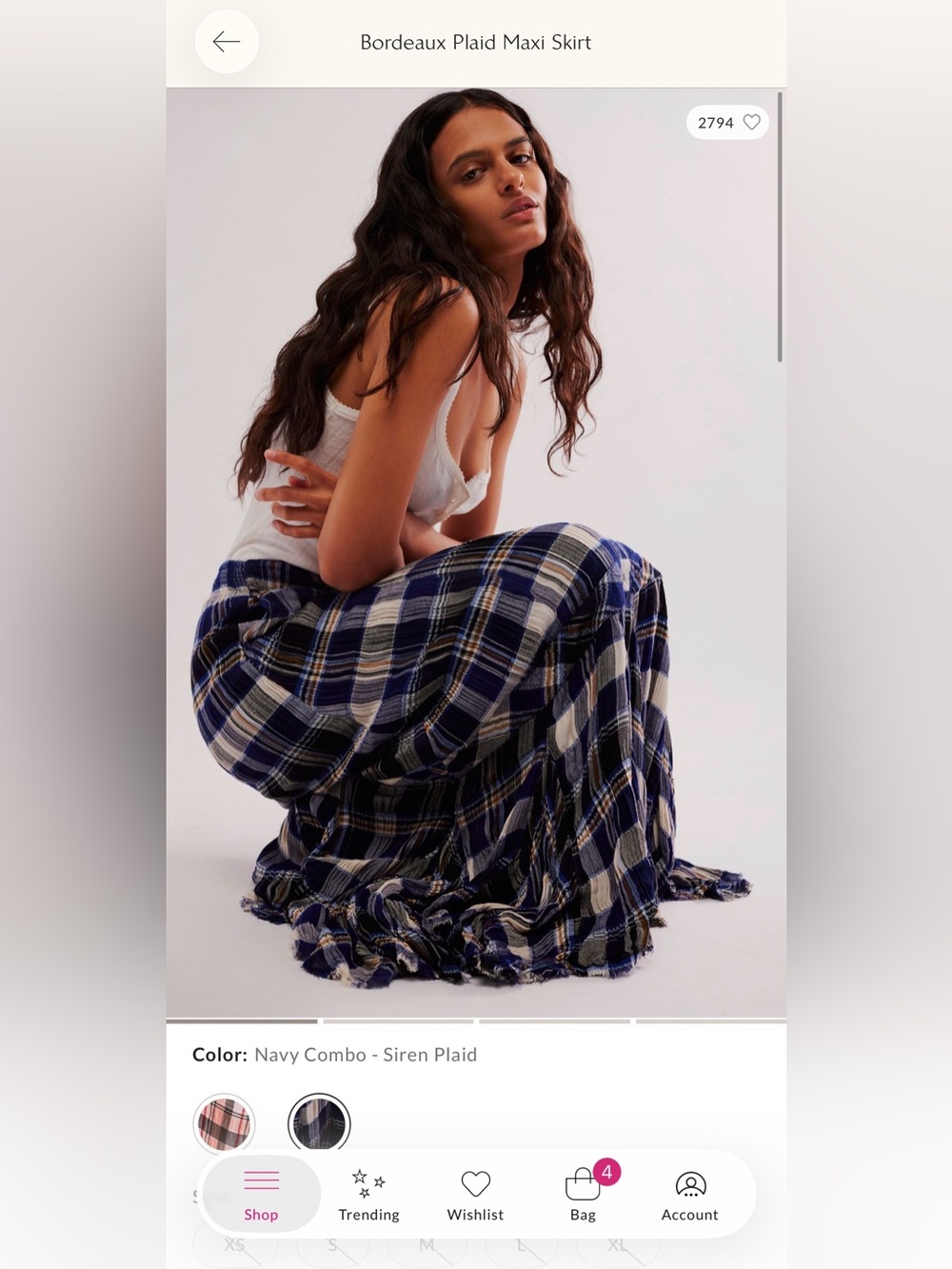 Free People Bordeaux Plaid Maxi Skirt Billowy Column Fit Navy Blue Combo Frayed - Picture 8 of 8